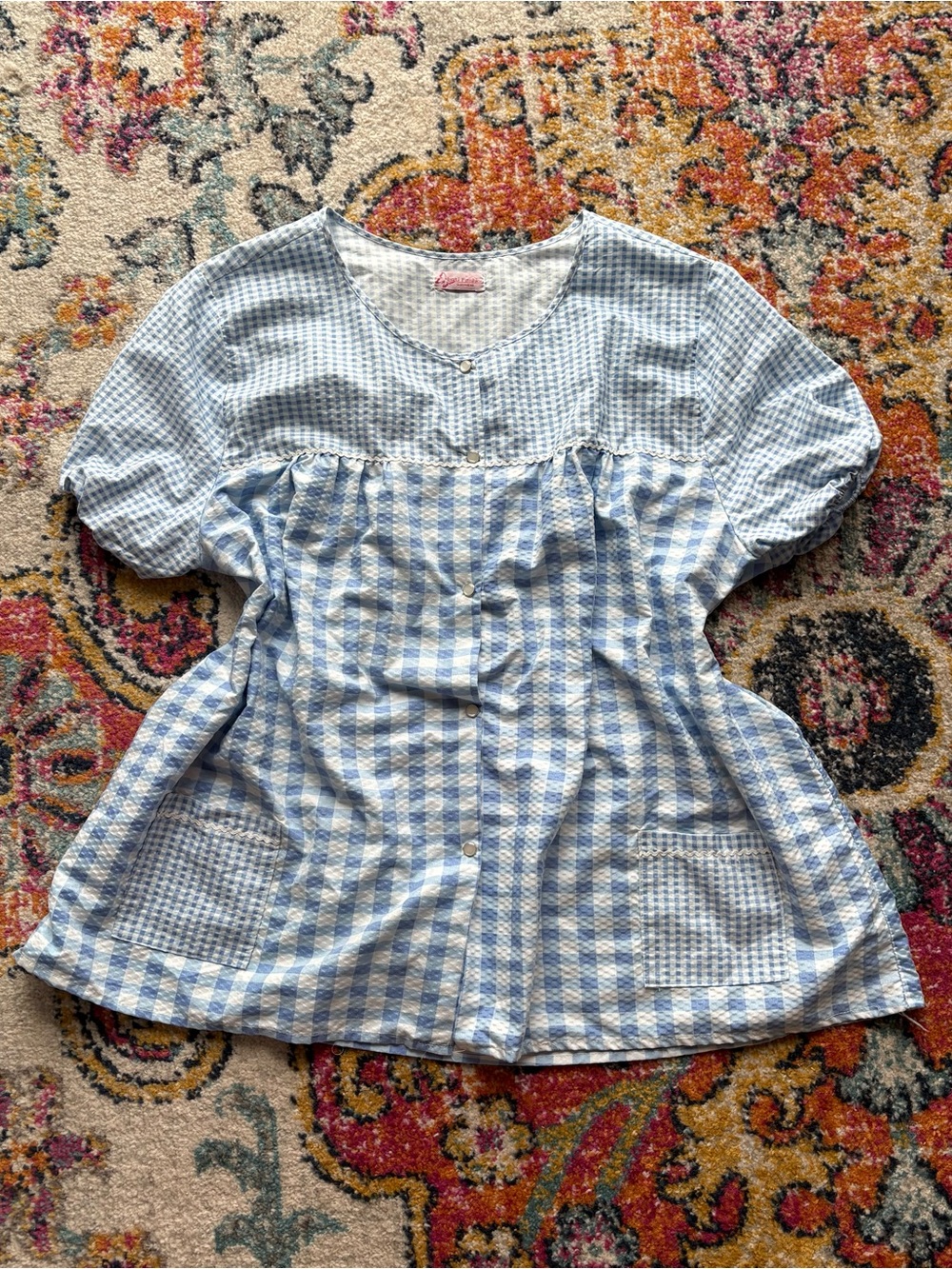 Light Blue and White Gingham Button-Up Babydoll Dress